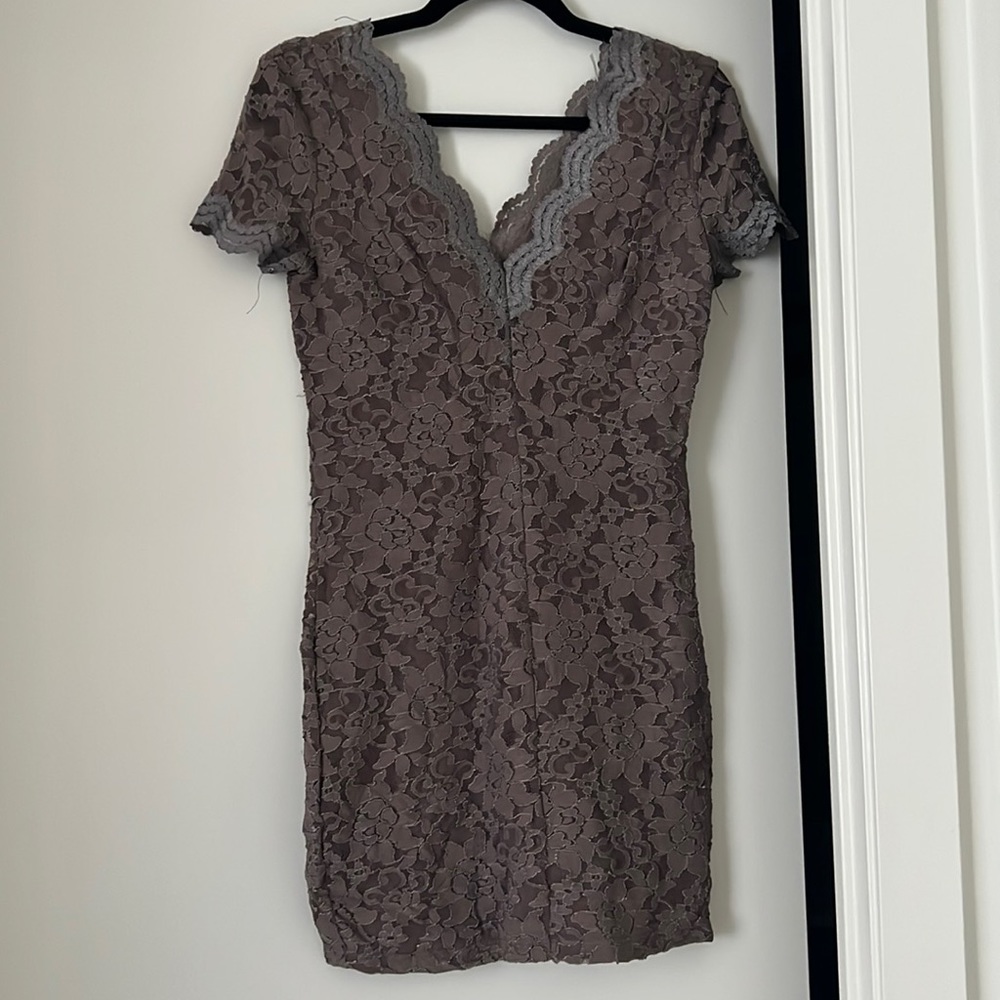 UO Kimchi Blue brown scallop neckline lace dress